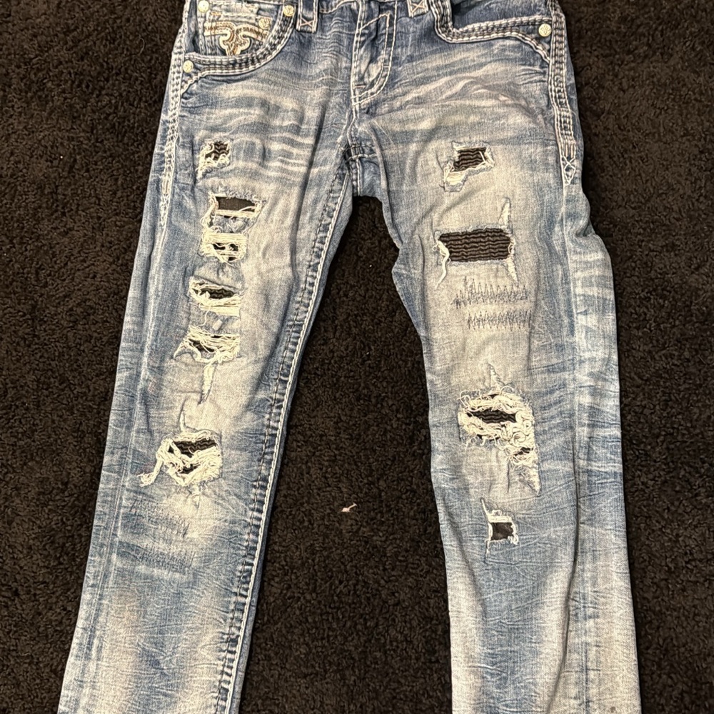 Rock Revival Distressed Light Blue Slim Straight Jeans